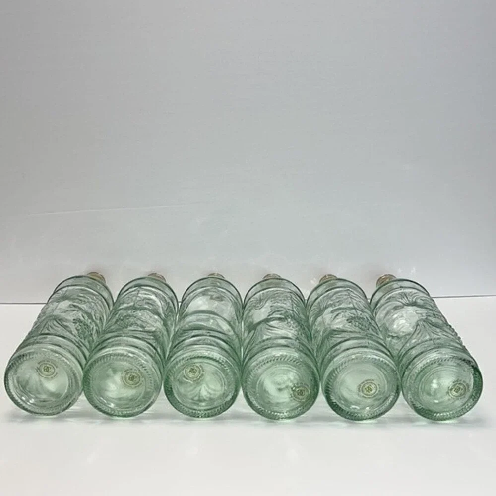 William Sonoma made in Spain Embossed Clear Green Glass Bottles set of 3